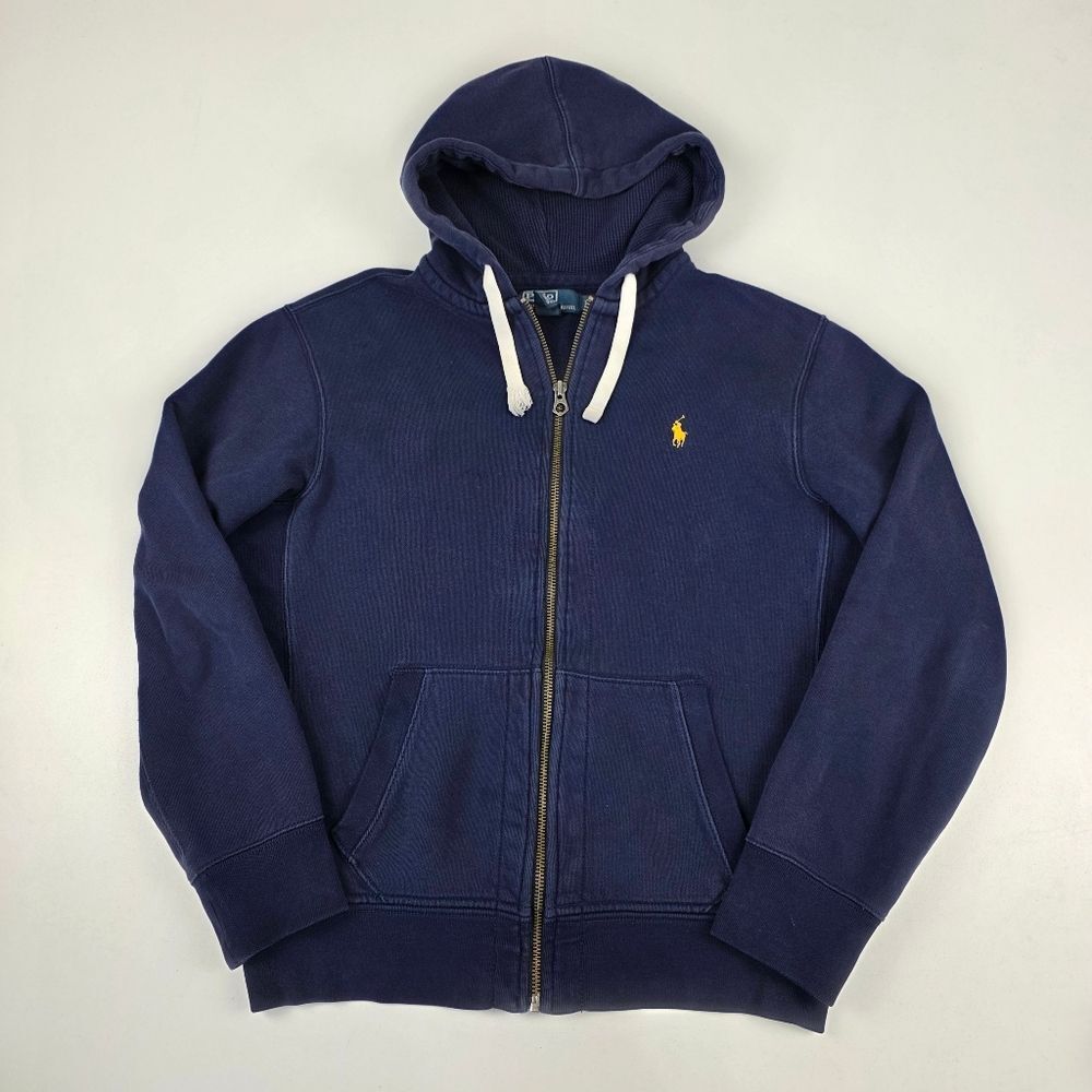 VTG Y2K L Polo Ralph Lauren Blue Fullzip Double-knit Hoodie Red Embroidered Pony